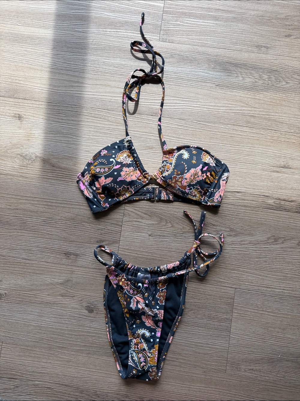 Xhilaration Floral Paisley Bikini in Black, Pink, Yellow